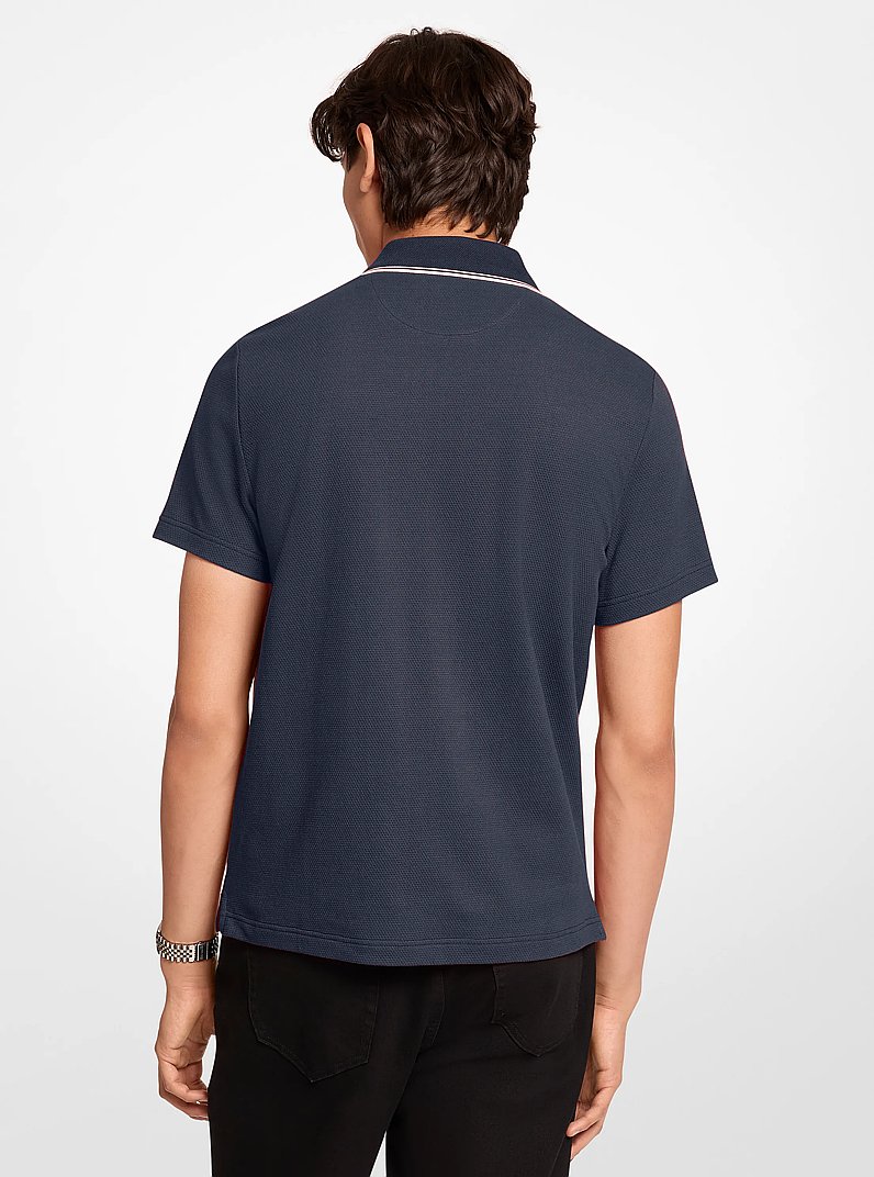 Polo de algod&oacute;n el&aacute;stico y texturizado con cremallera in AZUL MEDIANOCHE | Michael Kors
