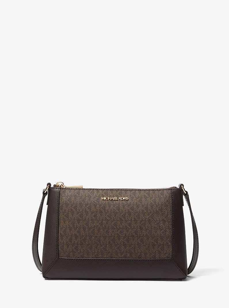 Borsa a tracolla Sallie media con stampa logo in CIOCCOLATO | Michael Kors