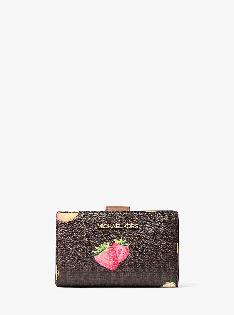 ★新品★MICHAEL KORS 縁起物ヘビ柄 JET SETトラベルウォレット Jet Set Travel Printed Signature Logo Wallet in BROWN - Sale