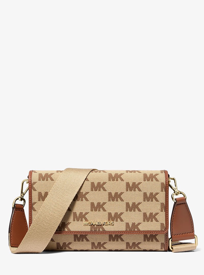 Jet Set Large Logo Jacquard Crossbody Bag in LUGGAGE | Michael Kors