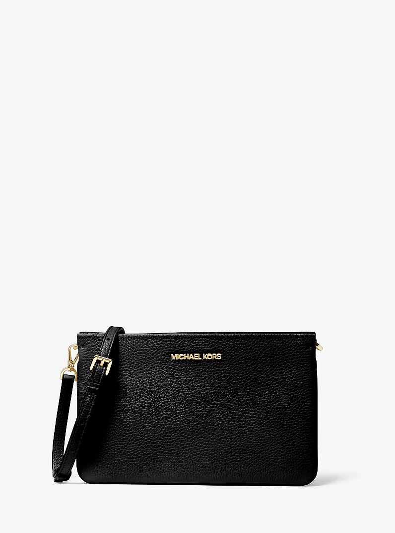 Jet Set Large Pebbled Leather Crossbody Bag in BLACK | Michael Kors