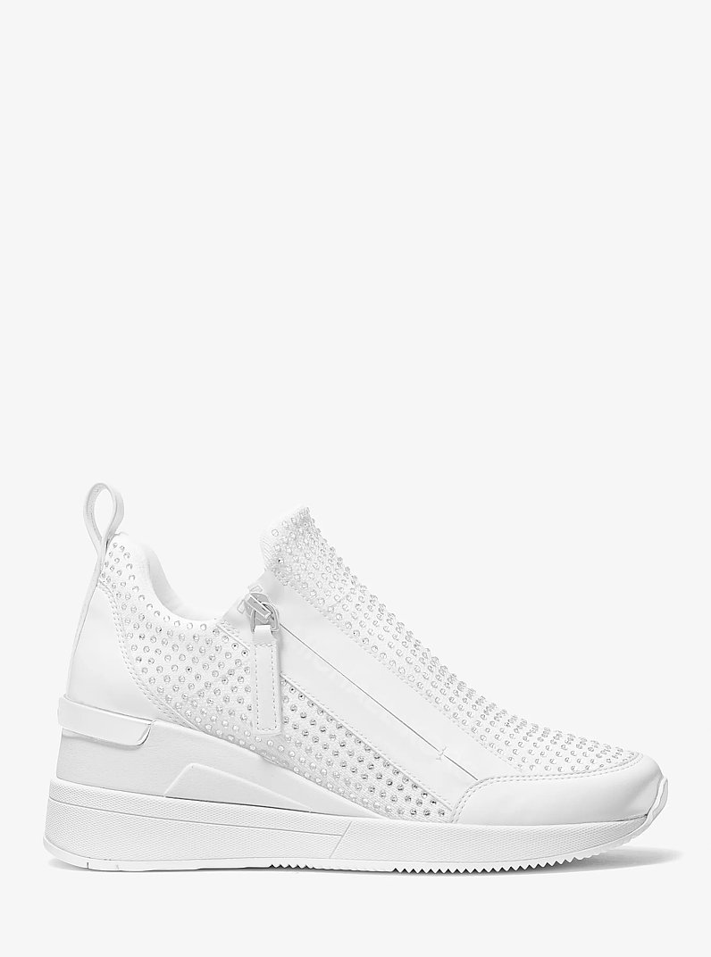 Willis Crystal Embellished Stretch Knit Trainer in OPTIC WHITE | Michael Kors