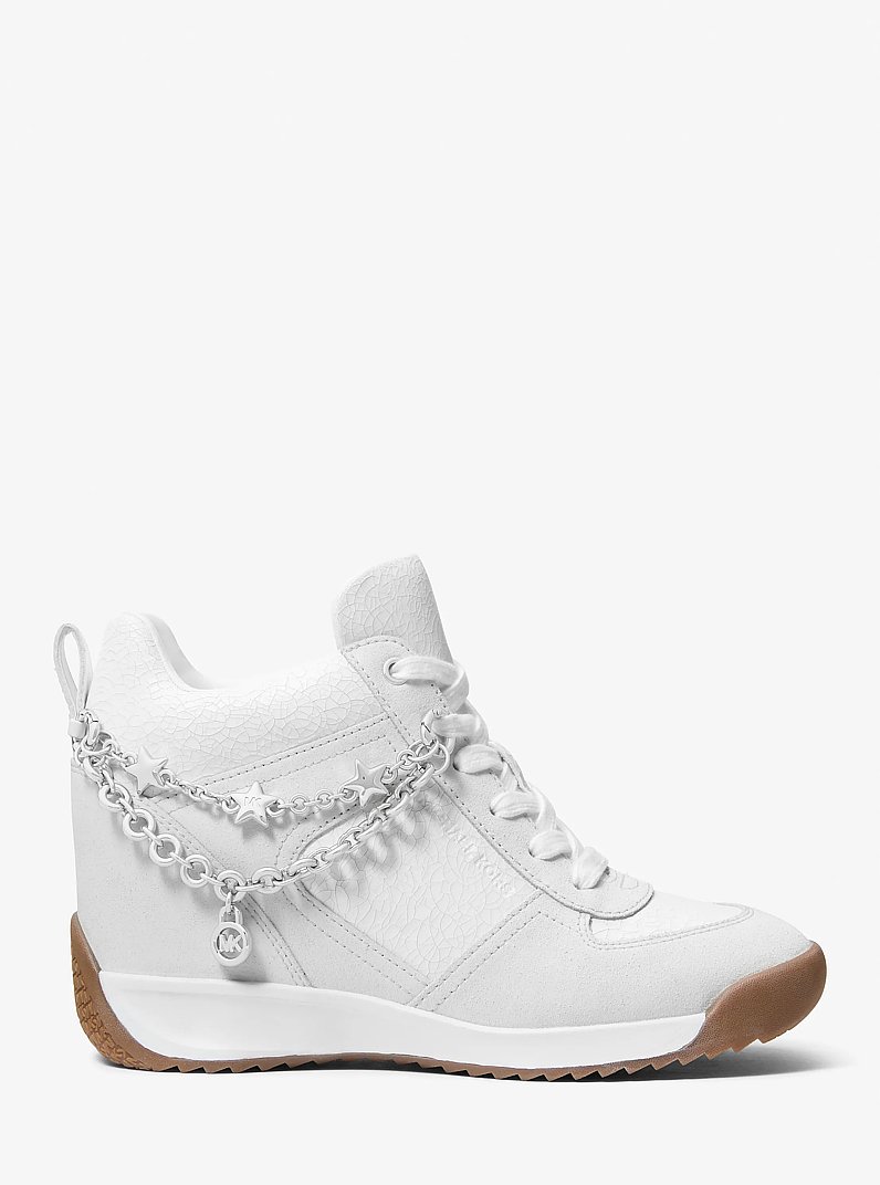 Nikko S2 Embellished Mixed-Media Wedge Trainer in OPTIC WHITE | Michael Kors