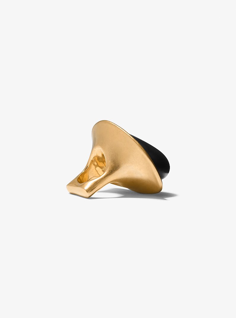 24k-Gold-Plated Brass and Stone Ring in BLACK | Michael Kors