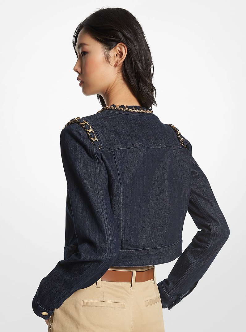 Chain-Link Stretch Denim Cropped Jacket in RINSE | Michael Kors