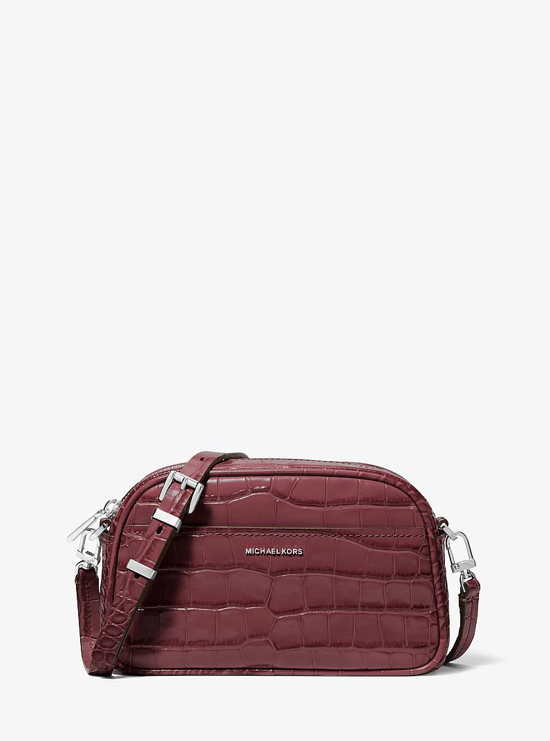 Jet Set Small Crocodile Embossed Leather Camera Crossbody Bag in OXBLOOD | Michael Kors