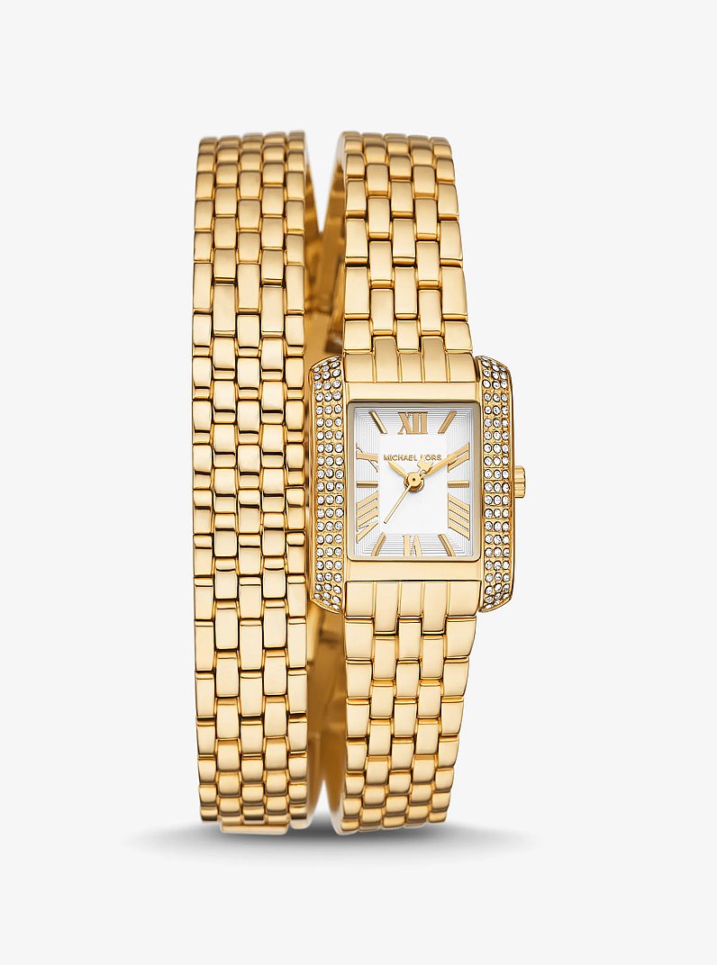 Petite Emery Pav&eacute; Gold-Tone Double Wrap Watch in GOLD | Michael Kors