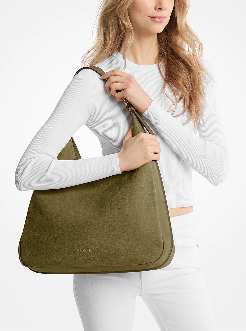 Nolita Large Nubuck Hobo Shoulder Bag in SAFARI GREEN | Michael Kors