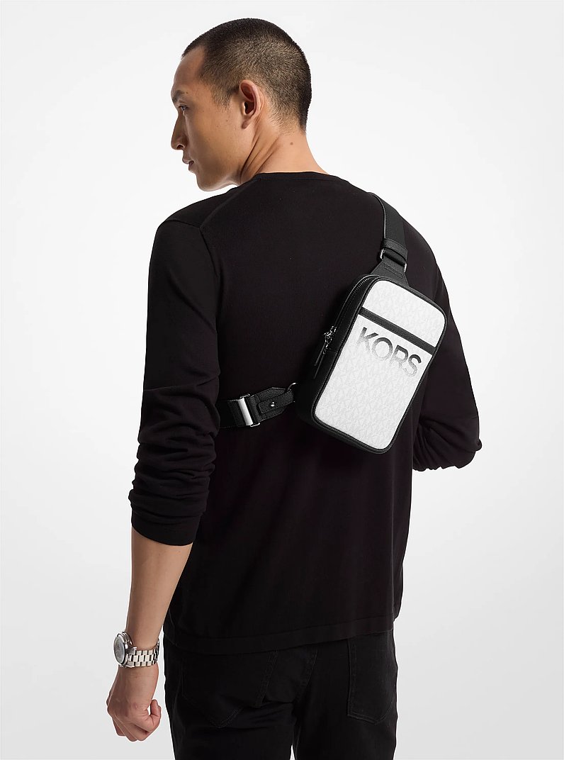 Cooper Medium KORS Logo Sling Pack in BLACK/WHITE | Michael Kors