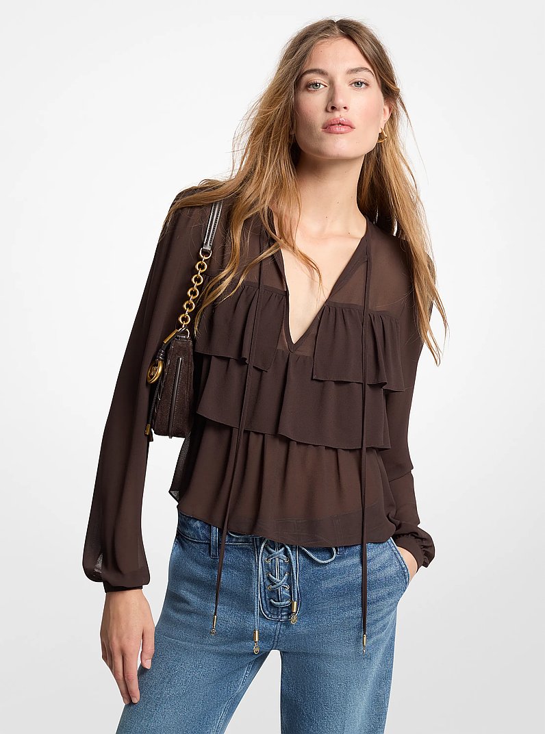 Tiered Georgette Blouse  in CHOCOLATE | Michael Kors