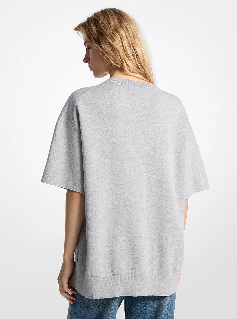 Cotton Short-Sleeve Sweater in HEATHER GREY | Michael Kors