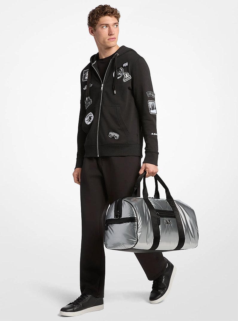 Brooklyn Medium Metallic Puffy Duffel Bag in GUNMETAL | Michael Kors