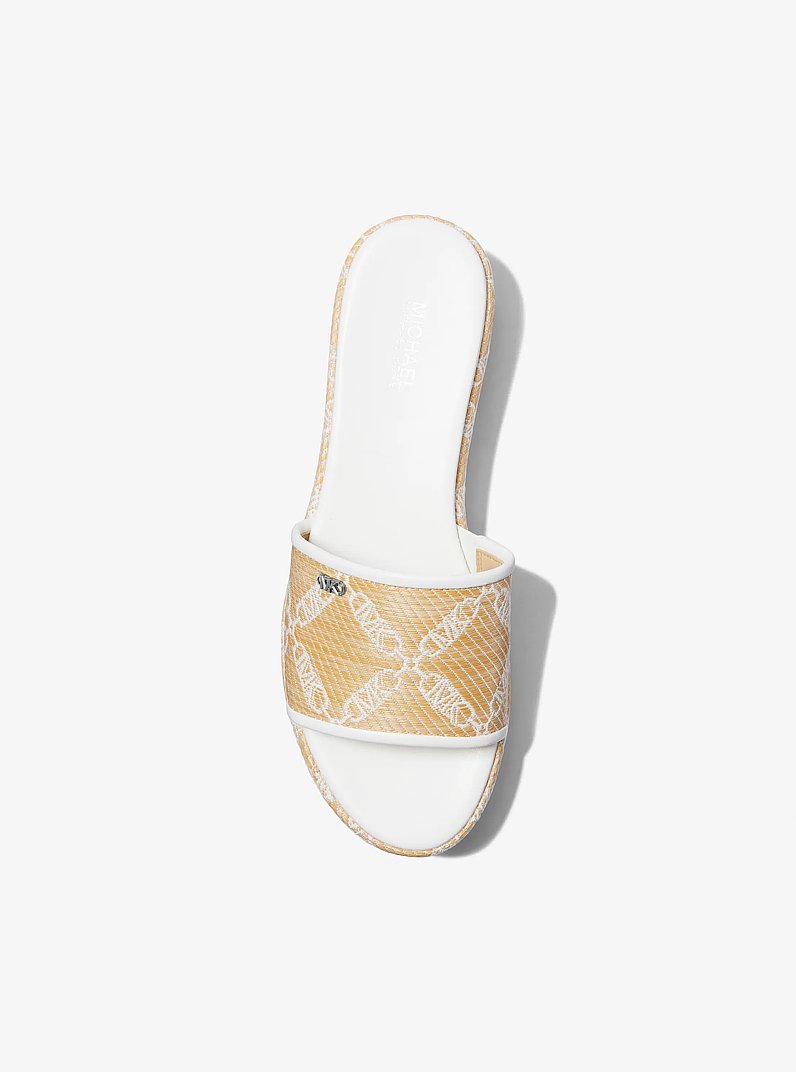 Ember Empire Logo Jacquard Straw Platform Sandal in NAT/OPTICWHT | Michael Kors