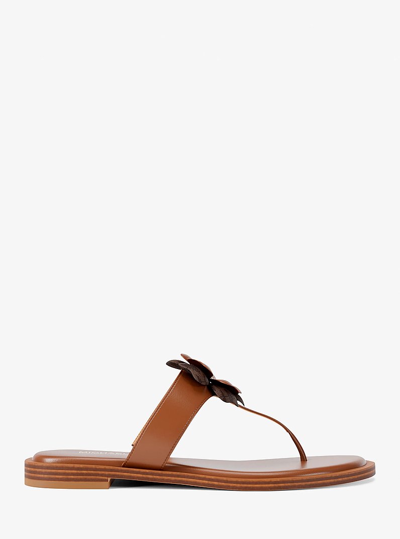 Callie Embellished Signature Logo Trim Thong Sandal in LUGGAGE | Michael Kors