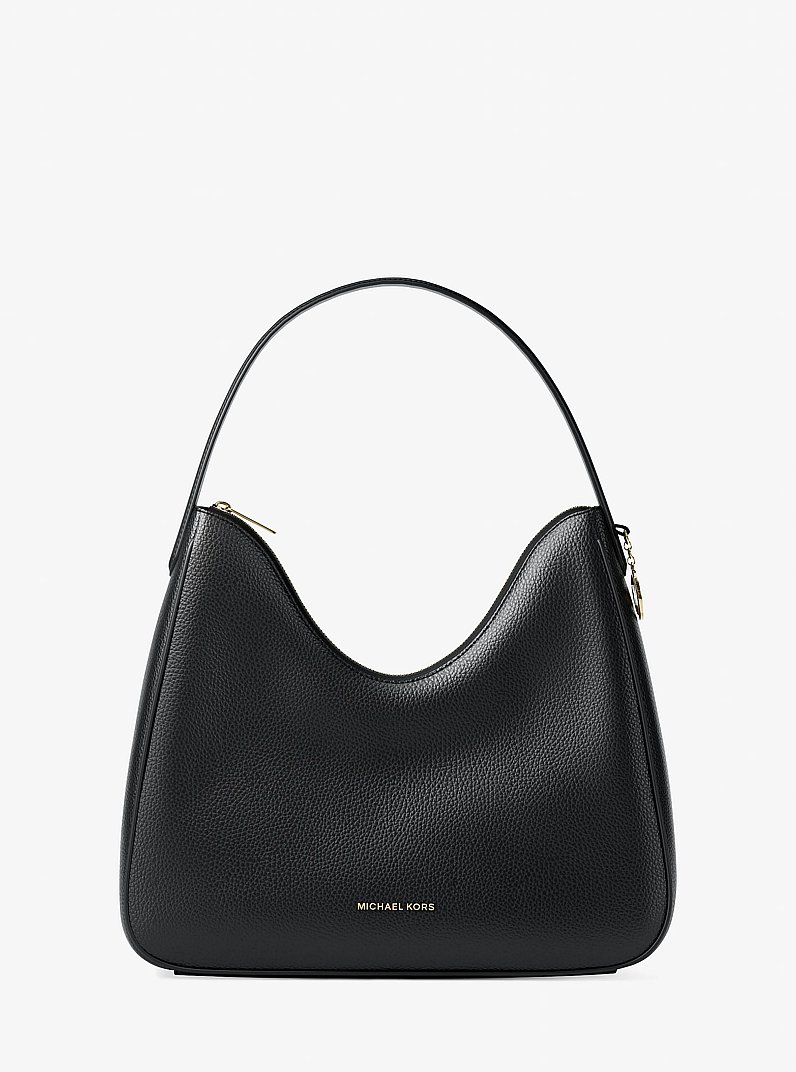 Nayla Medium Pebbled Leather Shoulder Bag in BLACK | Michael Kors