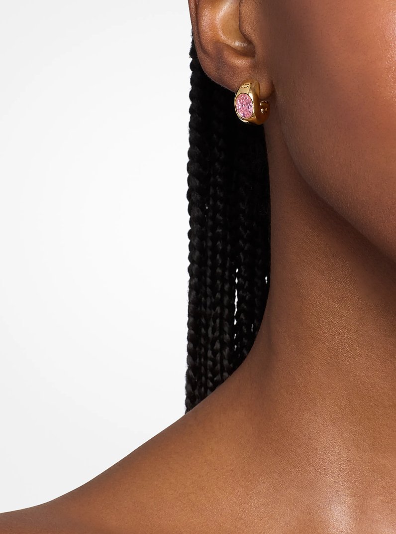 Cubic Zirconia Huggie Hoop Earrings in GOLD/PINK | Michael Kors