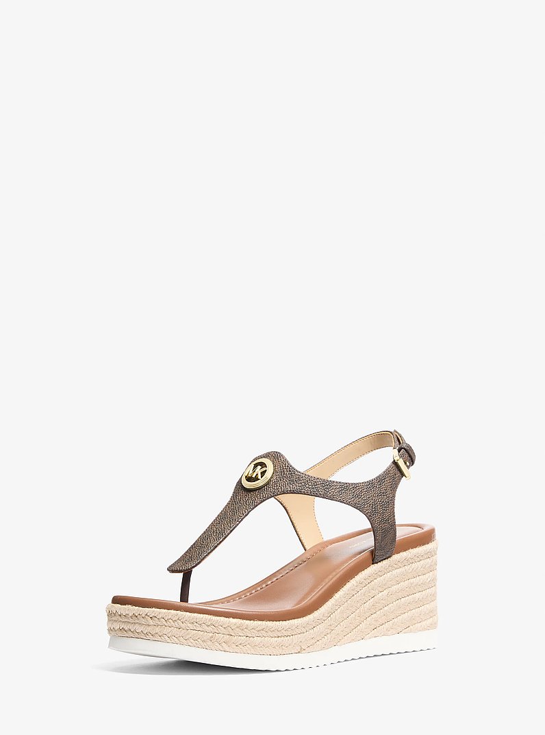 Sandalo infradito Val con zeppa e logo in MARRONE | Michael Kors