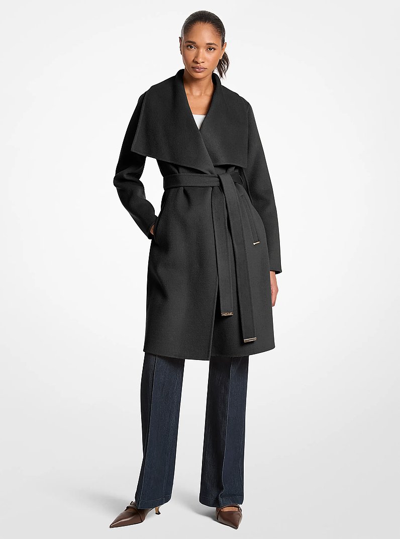Wool Blend Wrap Coat in BLACK | Michael Kors