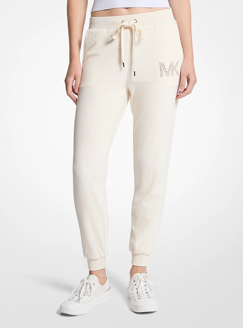 Embellished Logo Velour Joggers in BONE | Michael Kors