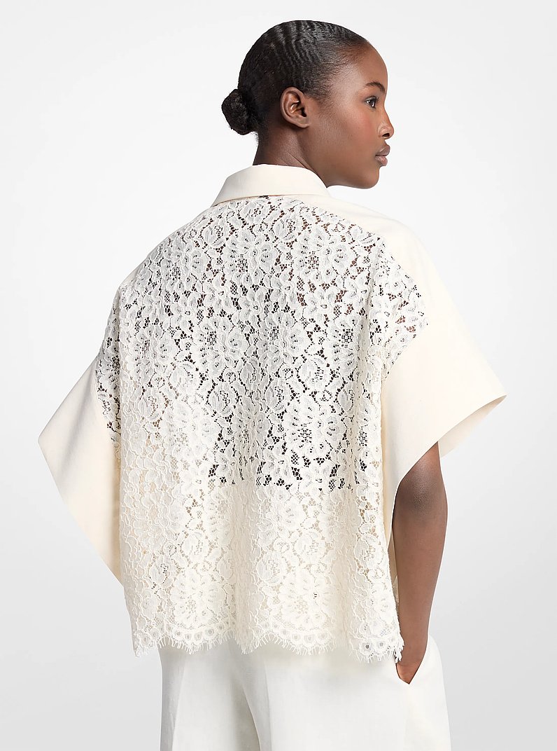 Top de encaje floral con relieve y mangas mariposa in CRUDO | Michael Kors