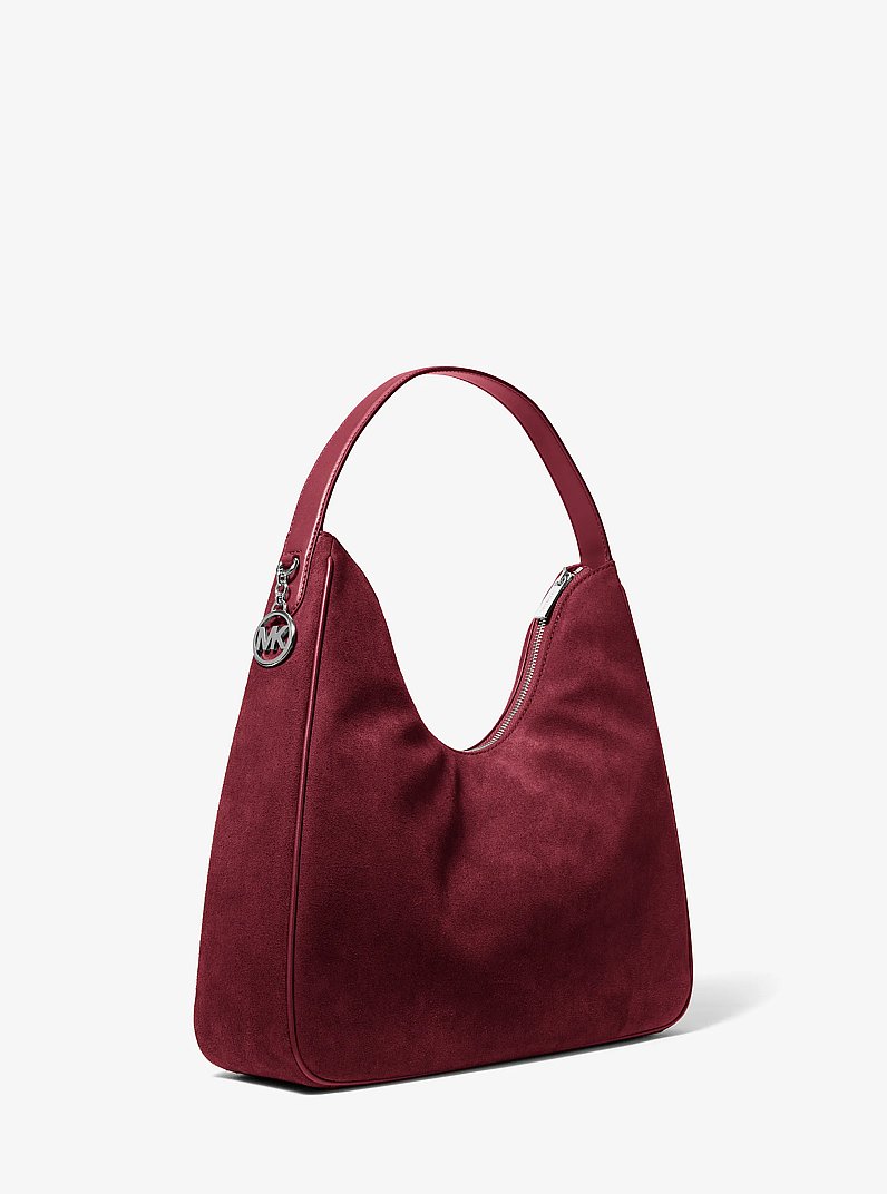 Nayla Medium Fringed Hobo Shoulder Bag in MAROON | Michael Kors