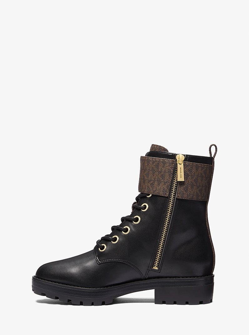 Rory Leather and Logo Combat Boot in BLACK | Michael Kors