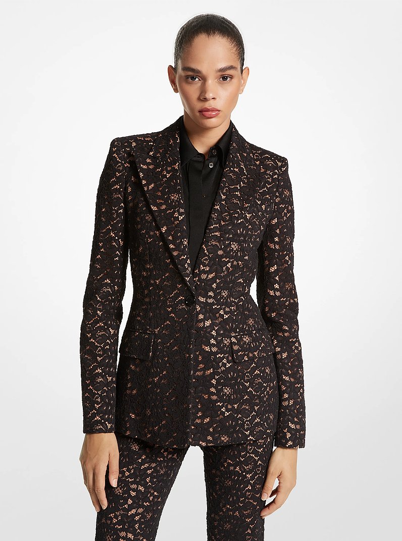 Georgina Corded Floral Lace Blazer in BLACK | Michael Kors