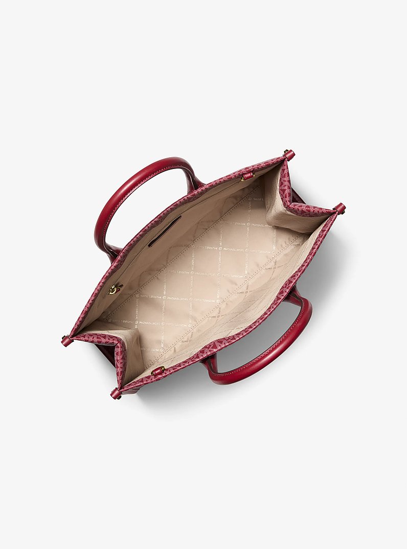 Mirella Medium Metallic Signature Logo Tote Bag in CHERRY | Michael Kors