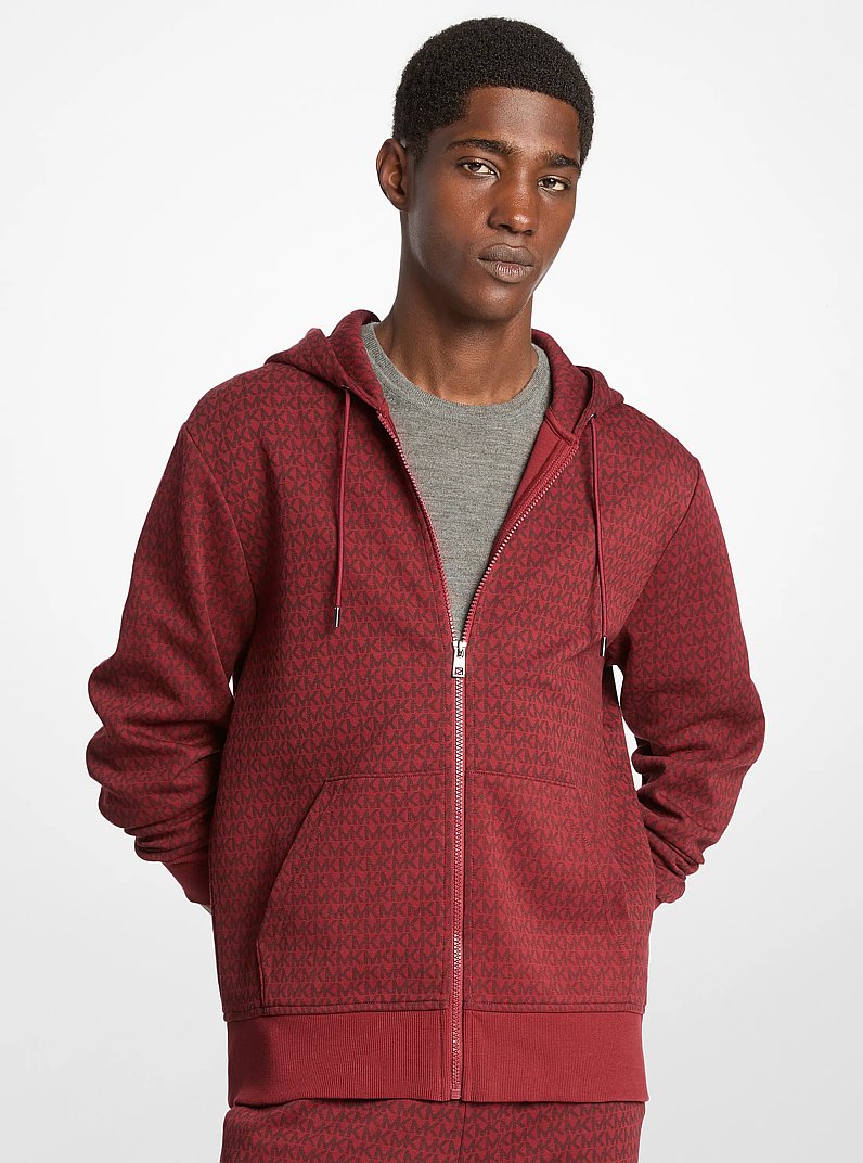 Signature Logo Cotton Blend Zip-Up Hoodie in CHERRY | Michael Kors