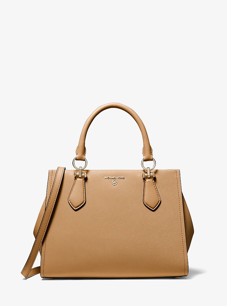 Marilyn Medium Saffiano Leather Satchel in CAMEL | Michael Kors