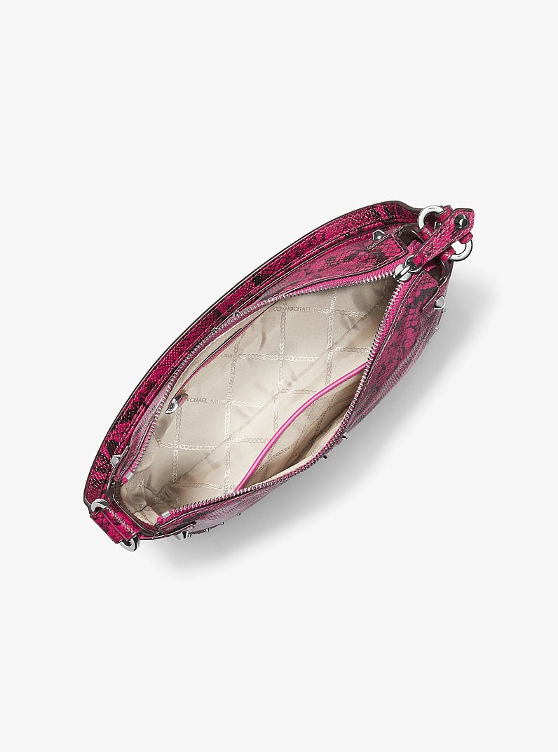 Astor Large Studded Snake Embossed Leather Shoulder Bag in DEEP FUCHSIA | Michael Kors