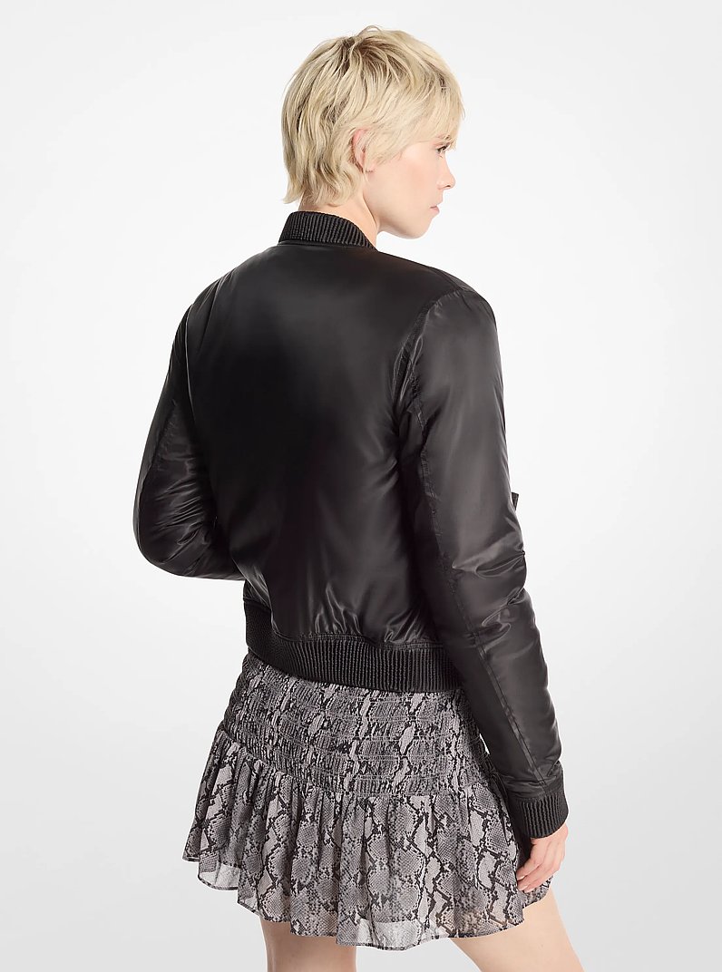 Satin Cir&eacute; Bomber Jacket in BLACK | Michael Kors