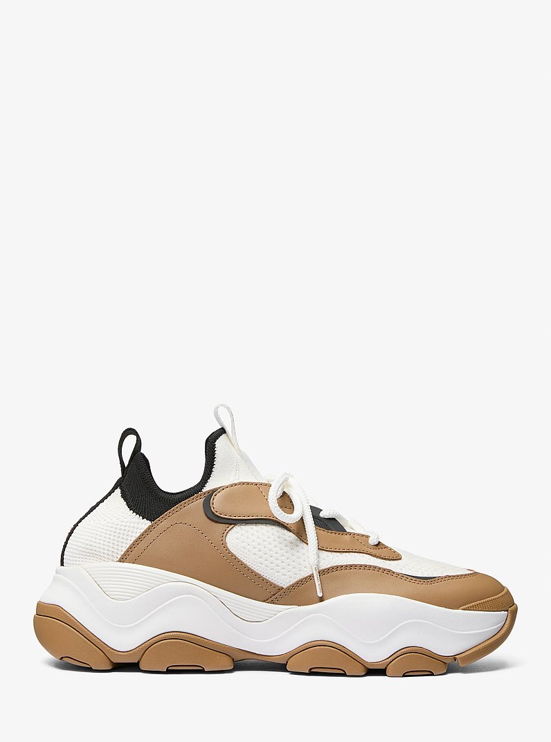 Atlas Stretch Knit and Leather Trainer in HUSK MULTI | Michael Kors