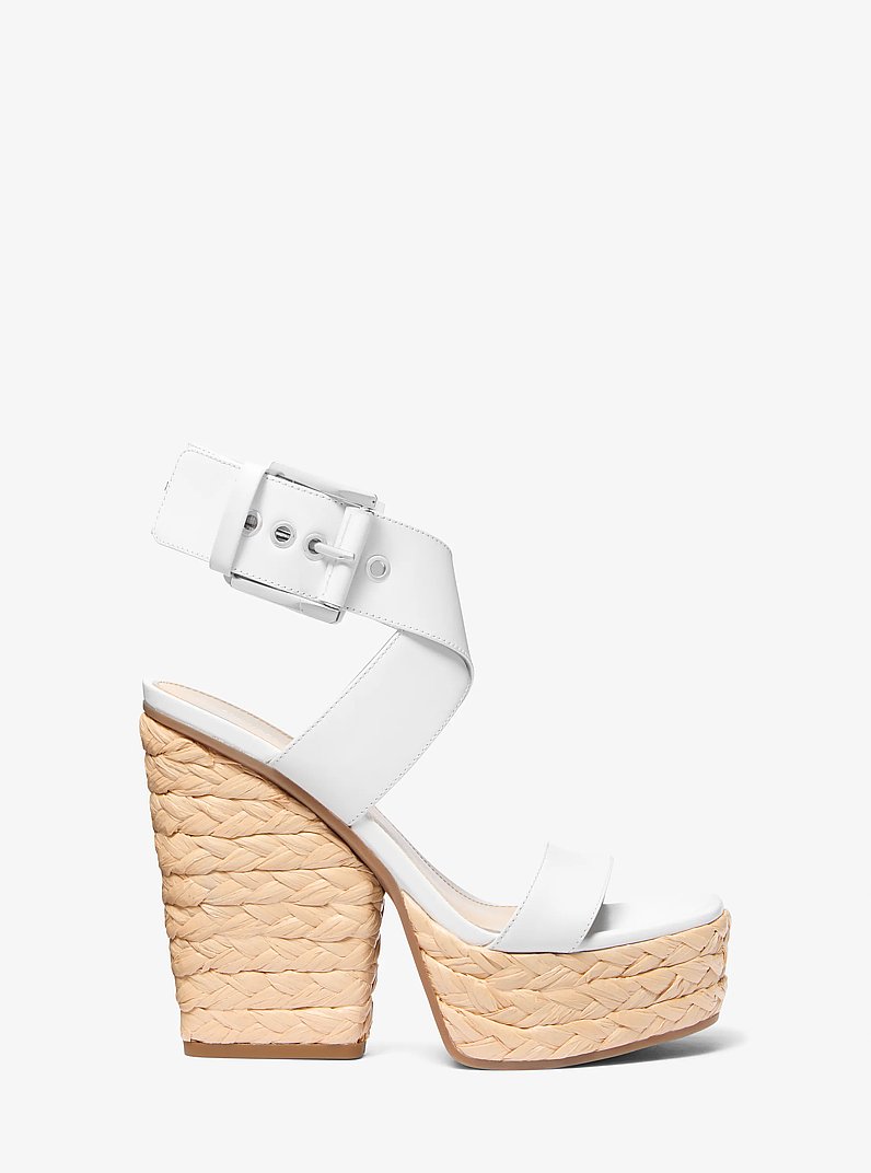 Rhoda Leather Platform Sandal in OPTIC WHITE | Michael Kors
