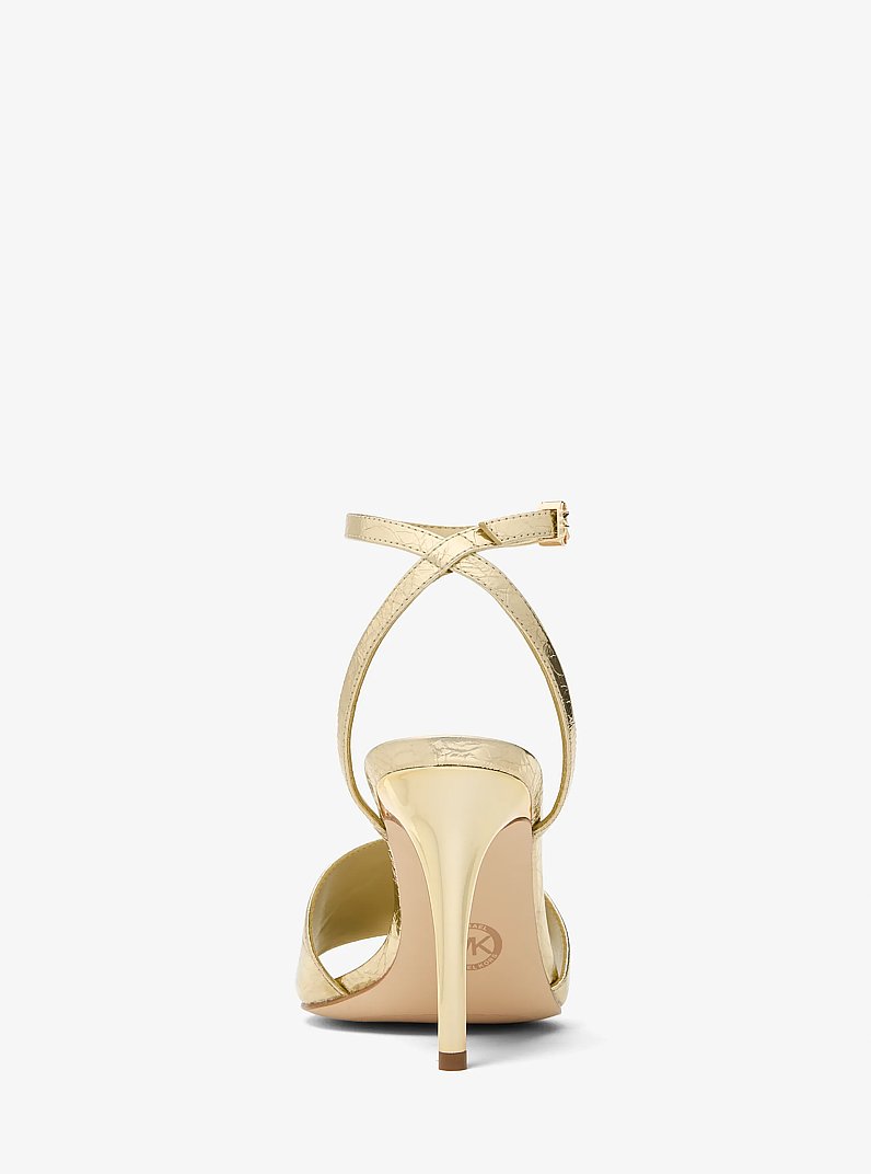 Sandale Elyse en cuir m&eacute;tallis&eacute; et craquel&eacute; in OR P&Acirc;LE | Michael Kors