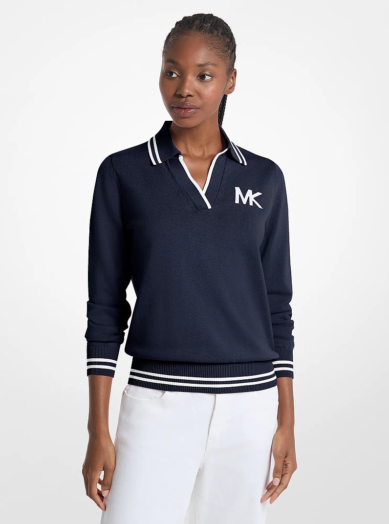 Cotton Blend Polo Sweater in MIDNIGHTBLUE | Michael Kors
