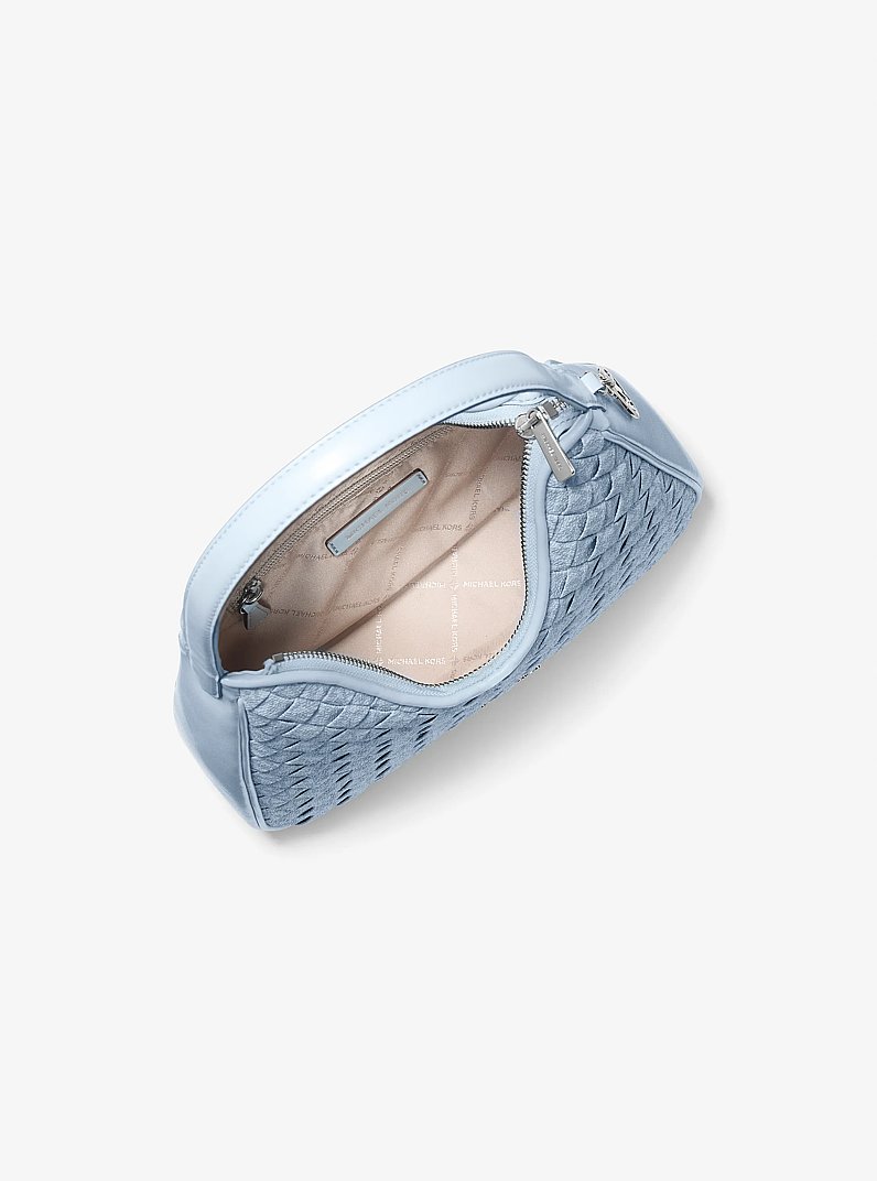 Nayla Small Woven Signature Logo Hobo Shoulder Bag in PALE OCEAN | Michael Kors