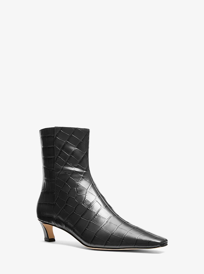 Cosmo Crocodile Embossed Leather Boot in BLACK | Michael Kors