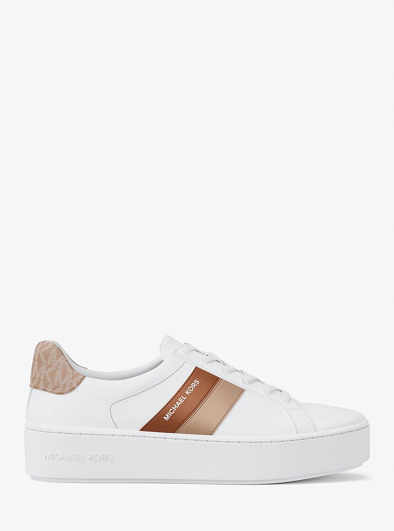 Poppy Metallic Stripe and Logo Trainer in KHAKI | Michael Kors
