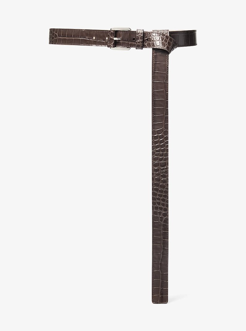 Jodi Crocodile Embossed Leather Belt in CHOCOLATE | Michael Kors