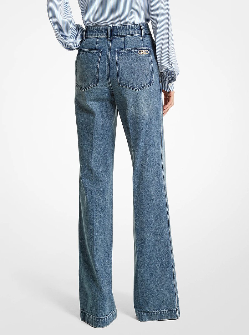 Pintucked Denim Wide-Leg Jeans in DUSK BLUE WASH | Michael Kors