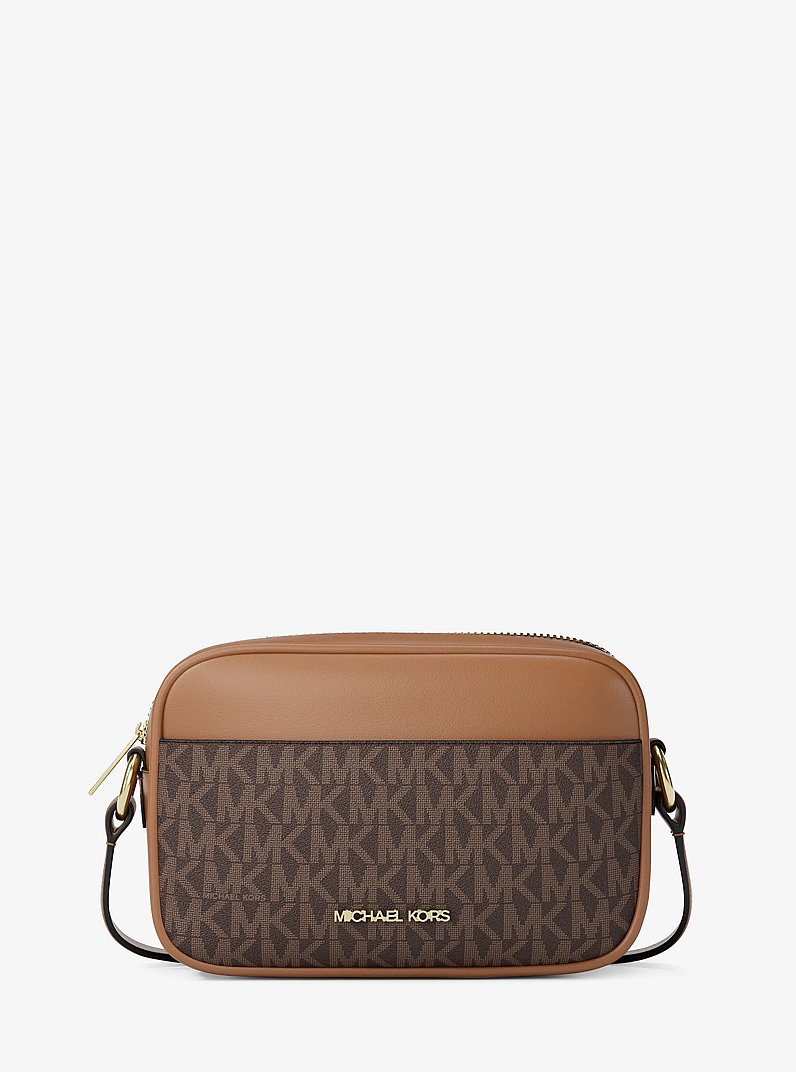 Jet Set Small Signature Logo Camera Crossbody Bag in BROWN | Michael Kors