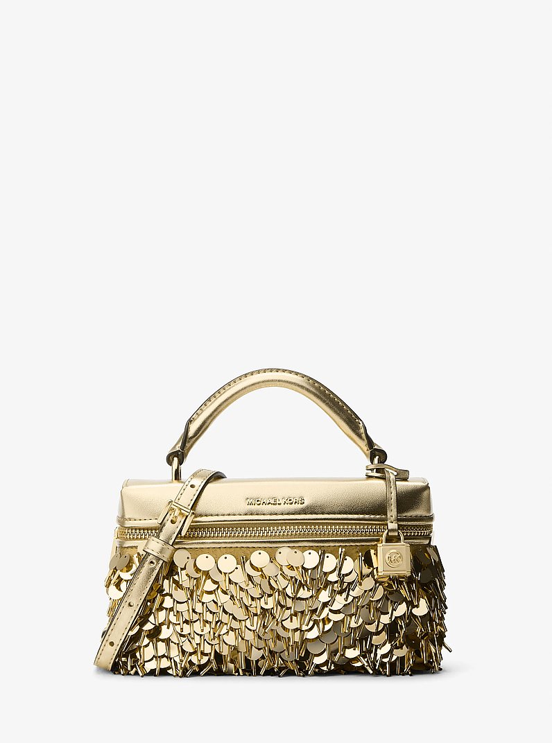 Tr&egrave;s petit sac &agrave; bandouli&egrave;re Jana travaill&eacute; avec des sequins in OR | Michael Kors