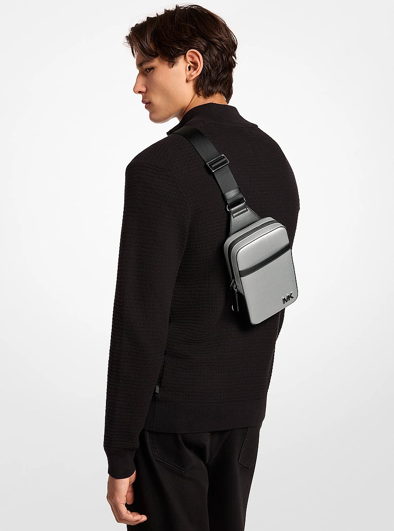 Cooper Medium Metallic Sling Bag in SILVER | Michael Kors