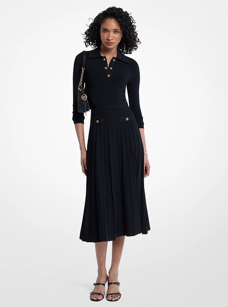 Pulloverkleid aus Stretch-Strick mit Polokragen in SCHWARZ | Michael Kors