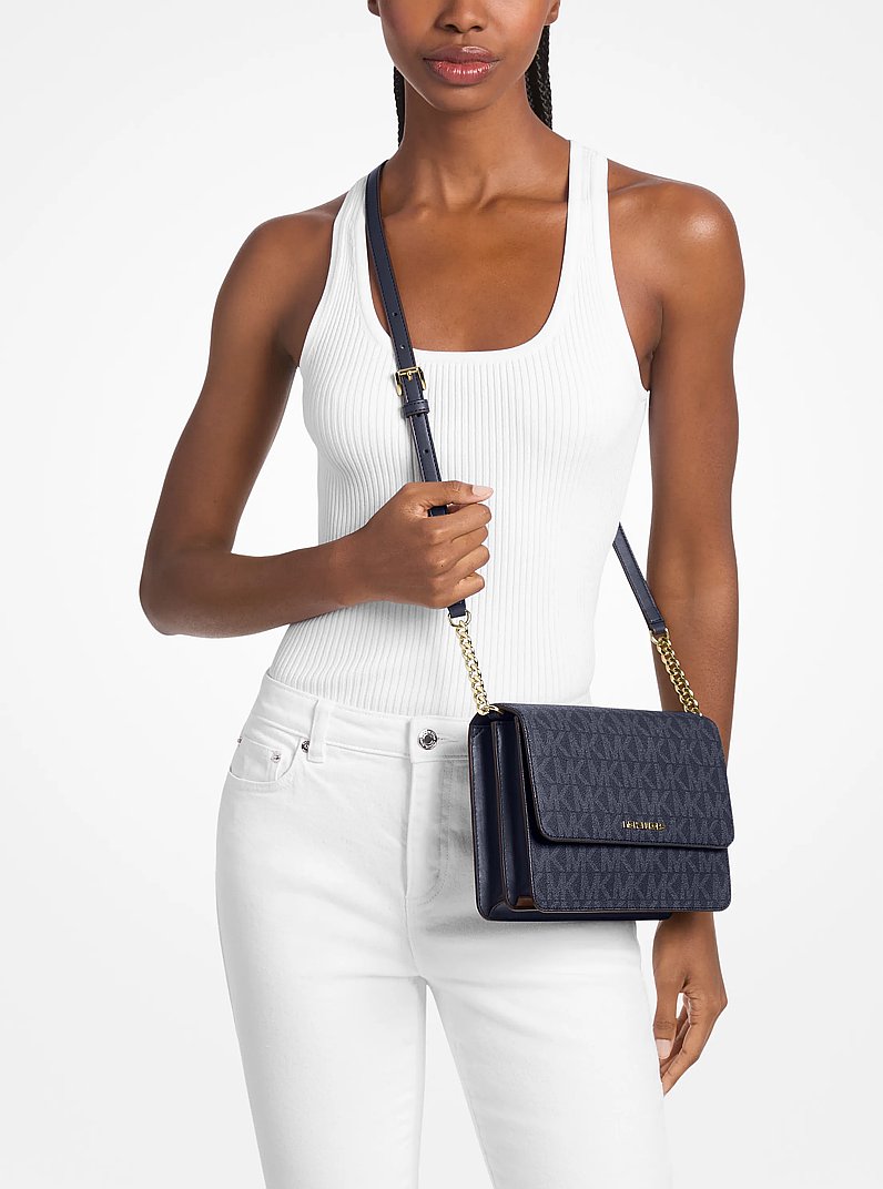 Borsa a tracolla Daniela grande con stampa logo in BLU AMMIRAGLIO | Michael Kors