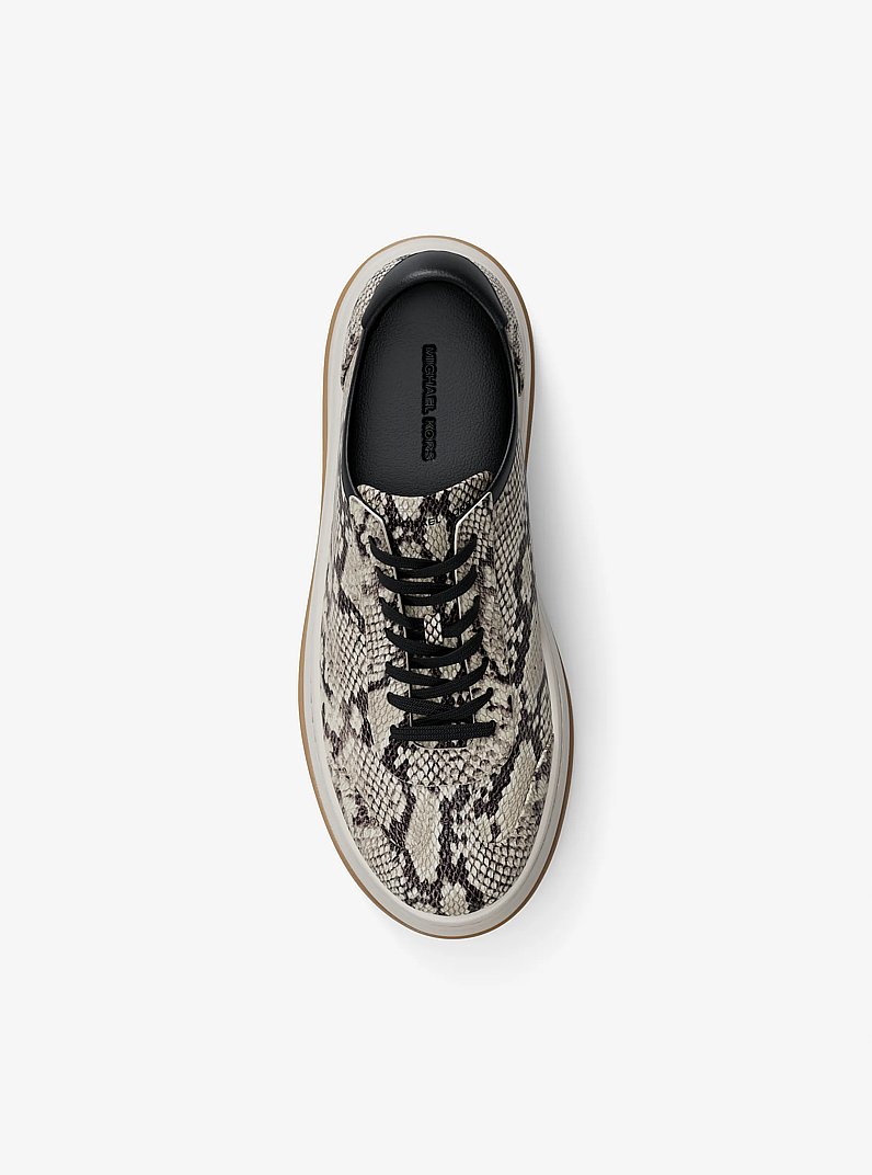 Hayes Snake Embossed Leather Platform Sneaker in NATURAL | Michael Kors