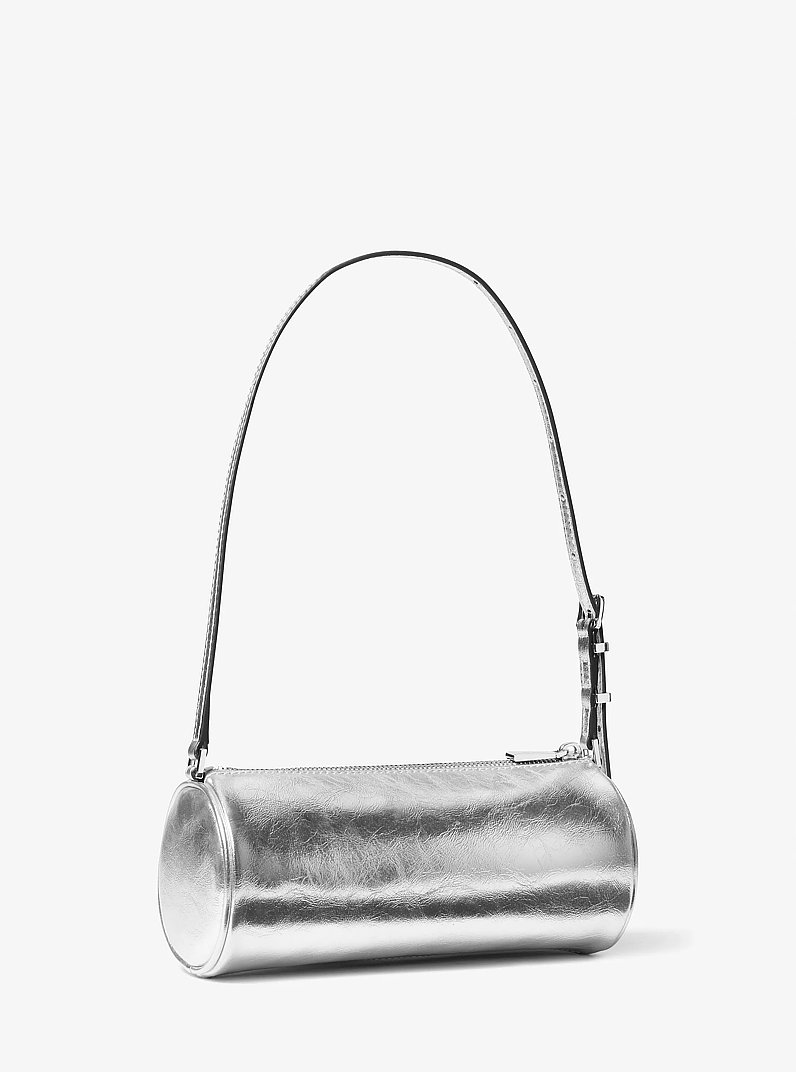 Izzy Small Metallic Pochette in SILVER | Michael Kors