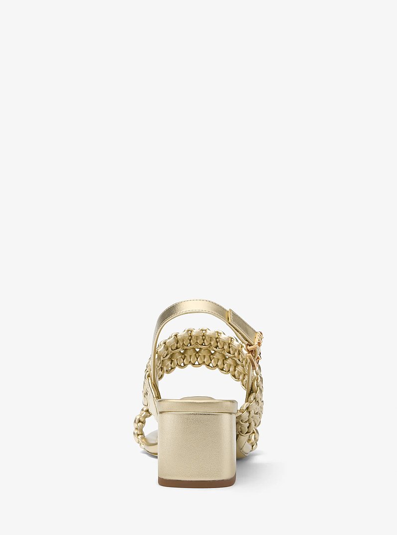 Audrina Metallic Woven Block Heel Sandal in PALE GOLD | Michael Kors