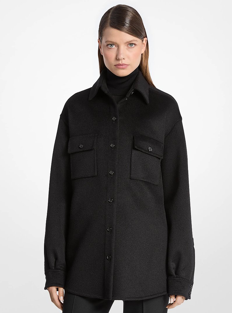 Wool Shirt Jacket in BLACK | Michael Kors